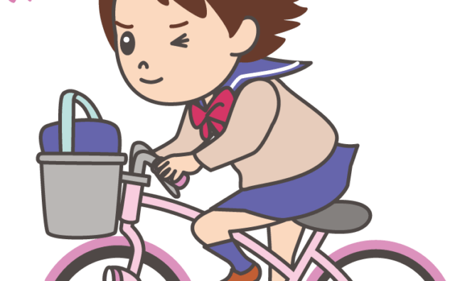 自転車をこぐ女生徒のイラスト