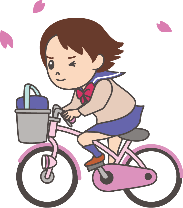 自転車をこぐ女生徒のイラスト フリー素材,商用利用,ダウンロード