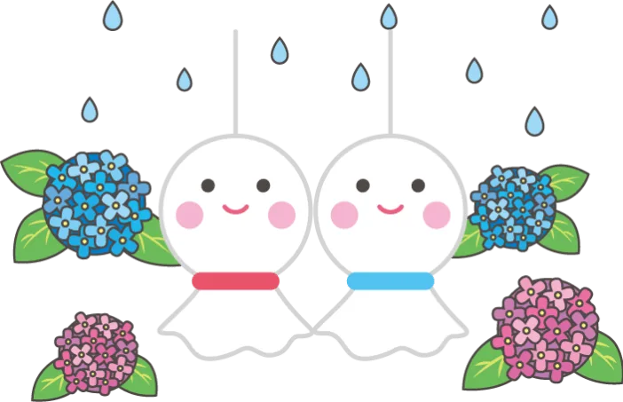 梅雨］てるてる坊主とあじさいのイラスト | 無料で使えるイラスト