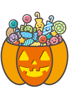 お菓子でいっぱいのかぼちゃ かわいい,可愛い,10月,ハロウィン,パーティ,フリー素材,商用利用,ダウンロード